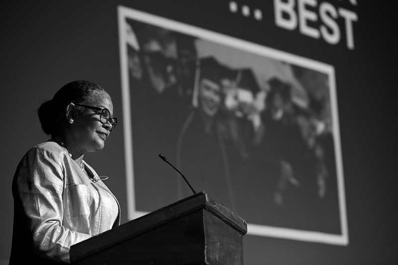 Interim University President Geraldine M. Jones gave the 2015 Fall Faculty and Staff Convocation Address on Sept. 3 in Steele Hall Auditorium