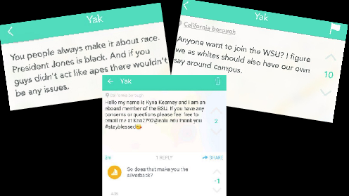 Racial tension came to the surface on sites like Twitter and apps like YikYak after members of the BSU spoke at the Campus Talk about their Homecoming party.
According to several students, this isn’t the only time that they have dealt with racism or discrimination at Cal U.