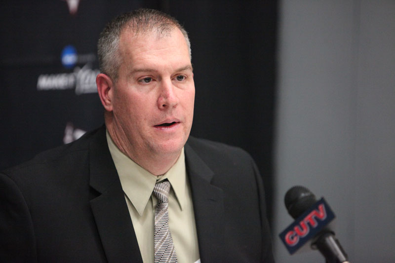 New Cal U Head Football Coach Gary Dunn speaks to those in attendance at his press conference Friday afternoon