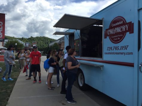 Students at Cal U line up to get their free ice cream.