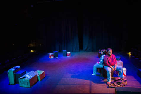 Junior Ryan Johnson (Gus) and senior Emily Marmol (Laura) work through their scene during the final dress rehearsal.