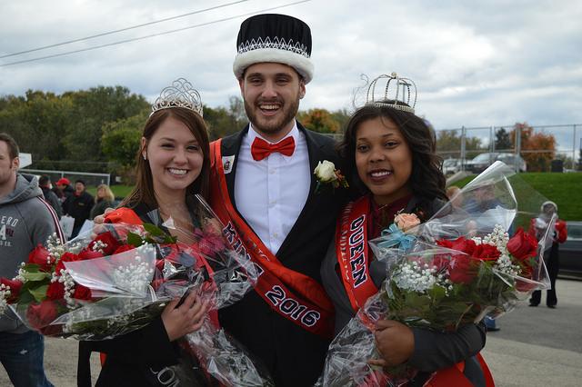 2016 Homecoming King, Jonathan Hershey, and Queens, Lakijai Bynum and Samantha Middlemiss.