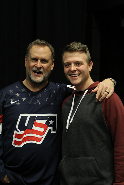Dave Coulier and Derrick Knopsnyder after their performances at Cal U.