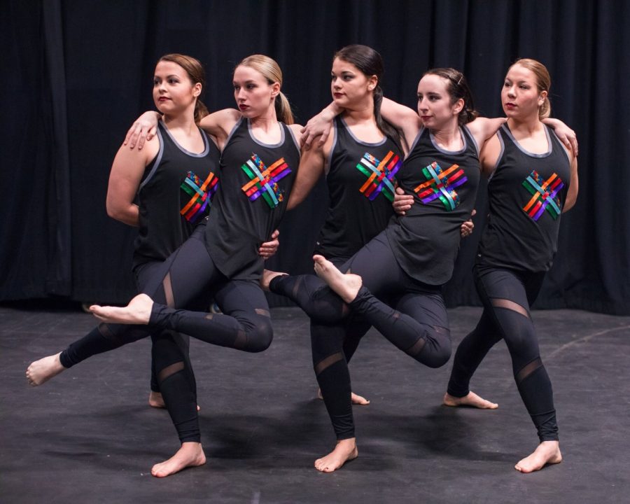 Members of the Cal U Dance Ensemble from Left to Right: Meagan Goben (Forest City, Pa.), Taylor Frost (Adah, Pa.), Laura Cook (Pittsburgh, Pa.), Marissa Badura (Butler, Pa.), Mackenzie Moore (Beallsville, Pa.)