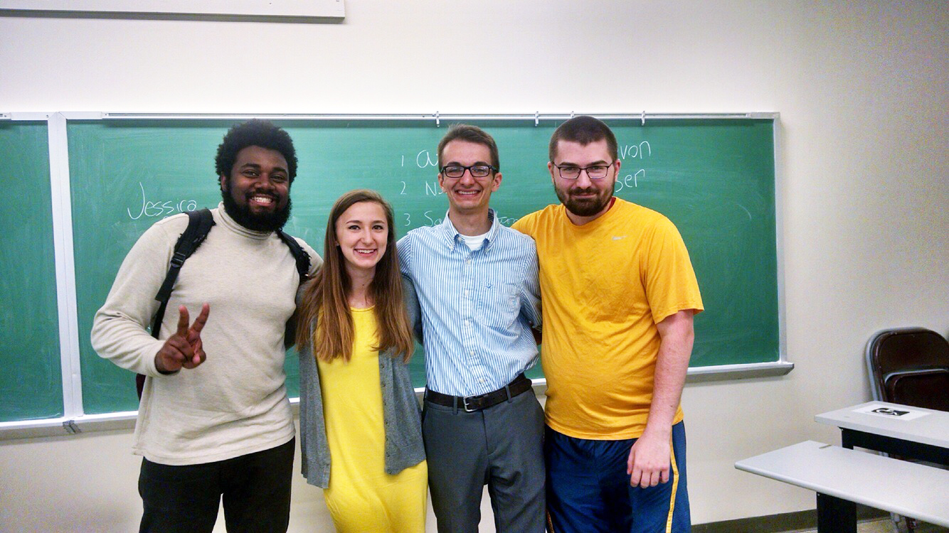 Cal U students competing in the speech contest (from left) Trevon Kiser, Jessica Crosson, Alex Rosky and Matt Armento.