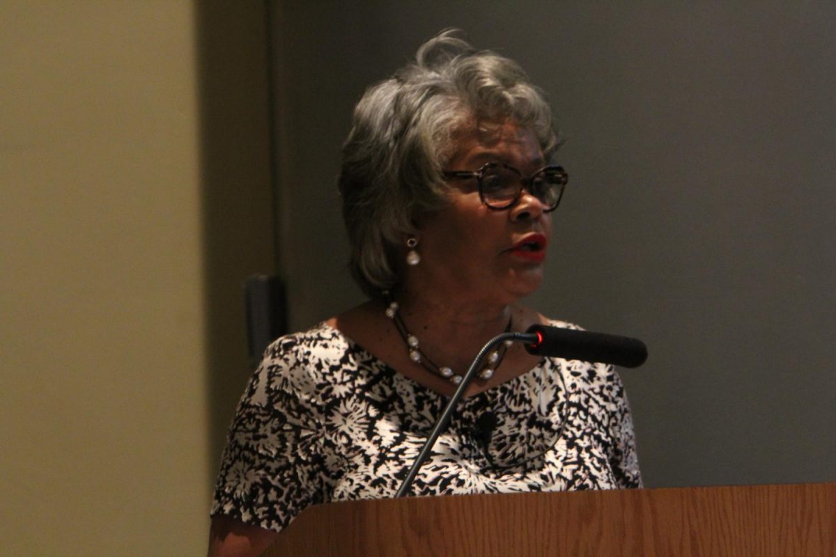 President Geraldine M. Jones of California Univ. of Pennsylvania speaks at Campus Talk.