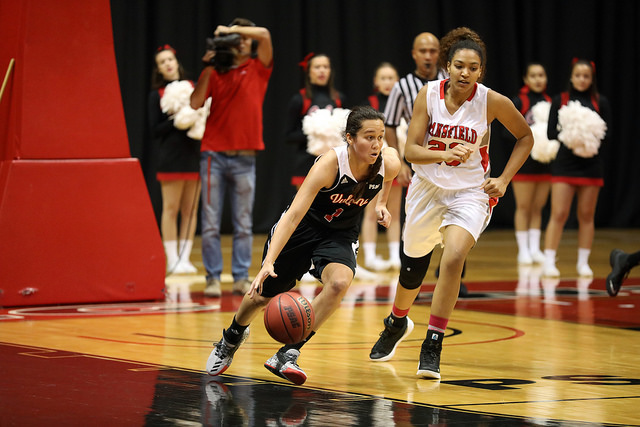 Photo of Bianca Jasper against Mansfield University courtesy of Jeff Helsel, SAI.