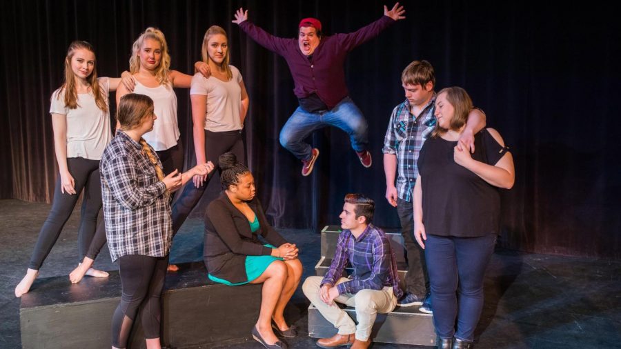 Holly Grainger (from left), Mollie Ehrlichman, Alex Wilson, Macy Gross, Sabria Johnson, Jeshua Myers, Michael Mastendrea, Patric Lees and Katelyn Victor prepare for An Evening of Creativity.