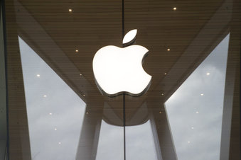 The Apple logo is displayed at the Apple store in the Brooklyn borough of New York.