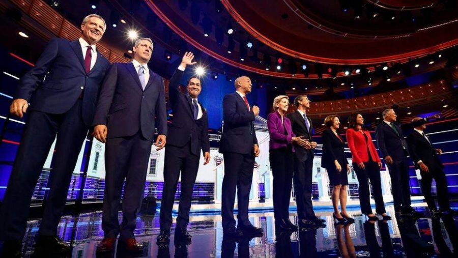 The Democratic primary candidates for President at the first debate.