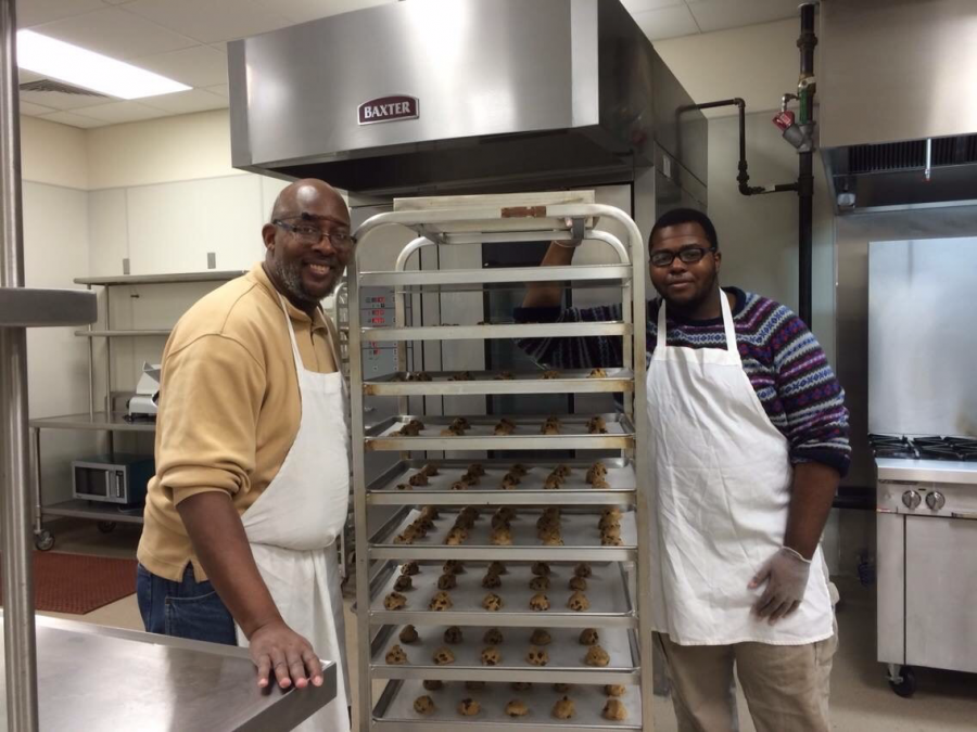 Jerron Corley, on right, uses his entrepreneurial skills to launch his own cookie-making business