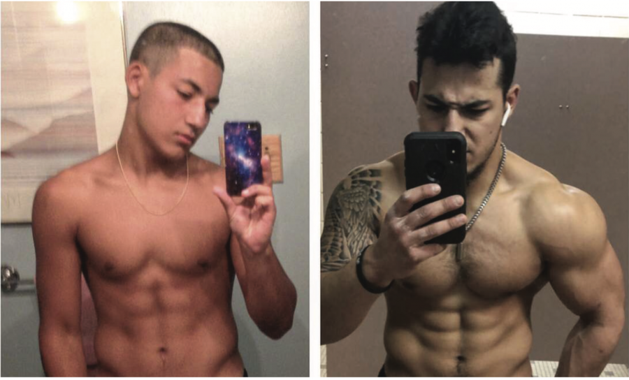 Cal U student Nick Reyes provides a before and after pic exhibiting his weightlifting progress