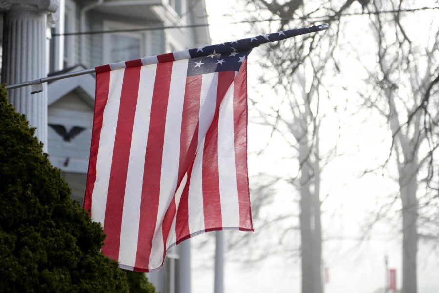 U.S. Flag on a residence along Third St., California, Pa.  March 26, 2020