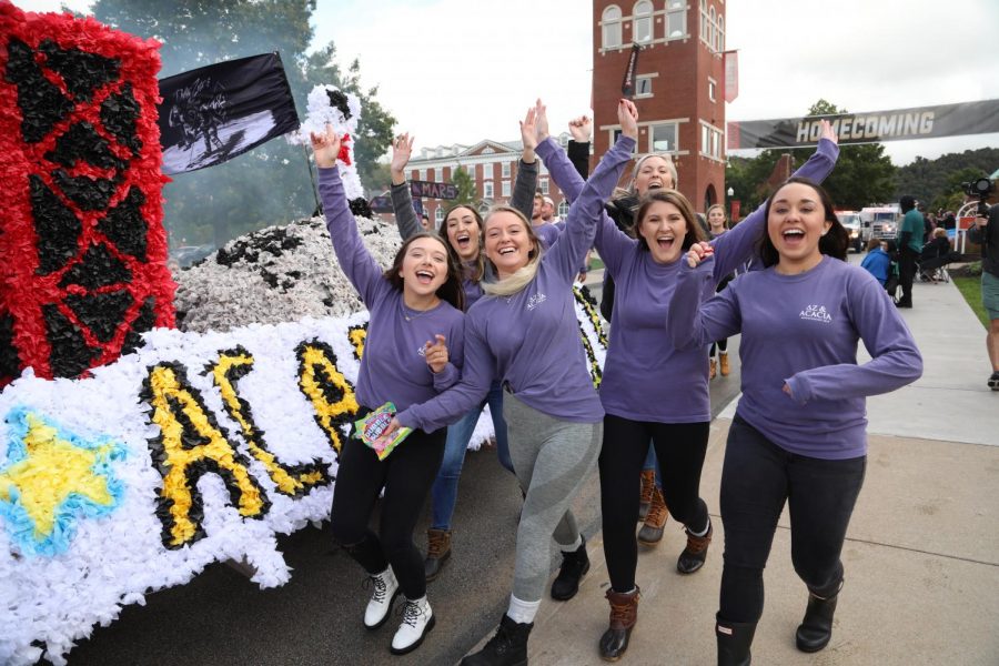 Delta Zeta sorority and Acacia fraternity teamed up to make a float for the Cal U Homecoming Parade, Oct. 12, 2019.