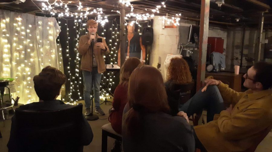 Jeromy Mackey performing in The Basement at California University of Pennsylvania