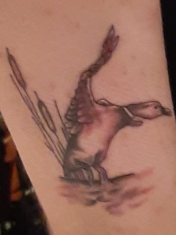 Skyler Kapuschinsky's first tattoo inspired by his favorite animal, a duck.