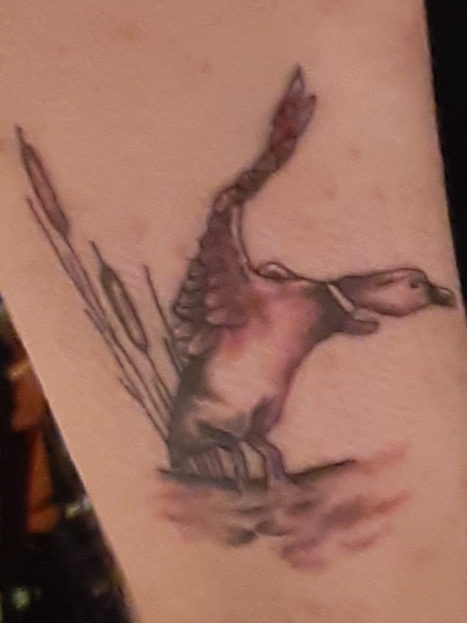 Skyler Kapuschinsky's first tattoo inspired by his favorite animal, a duck.