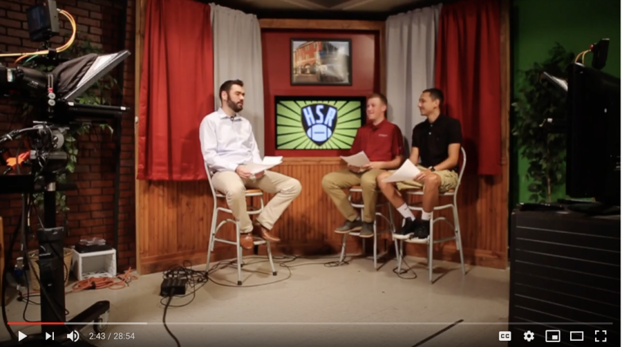 California University of Pennsylvania announcers on the production set of CUTV's