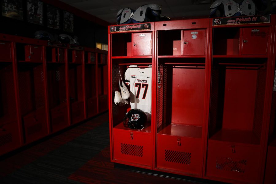 The Cal U football teams locker room at Adamson Stadium highlighted Jamain Stephens locker to be included in a virtual memorial ceremony presented by the University on Thursday, Sept 10.  