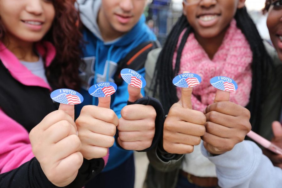  Cal U students after voting at the polling place in California Borough on U.S. Election Day, Nov. 8, 2016.