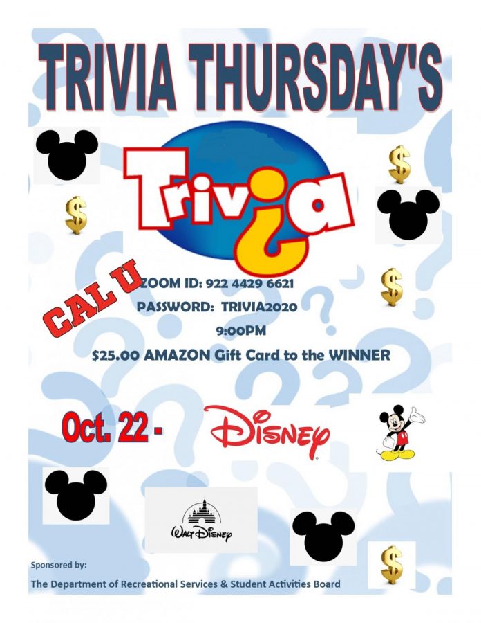 Poster advertising Disney themed trivia for the most recent trivia Thursday.