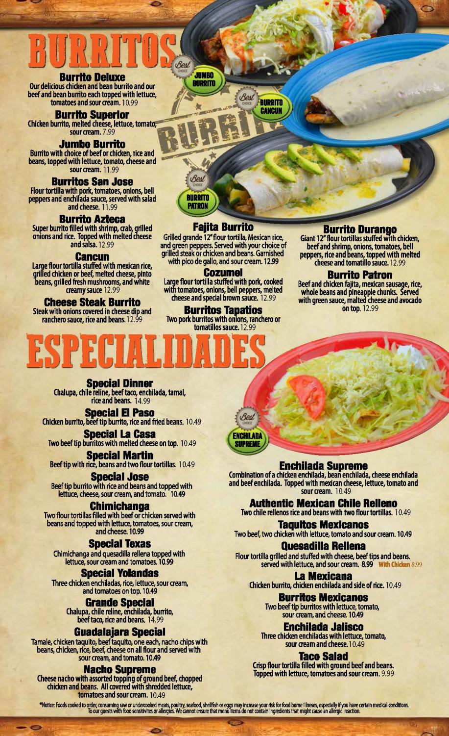 Menu - Bandoleros Mexican Grill - Mexican Restaurant in Devens, MA