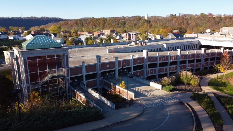 Aerial view of the unused Vulcan Parking Garage on Cal Us campus.