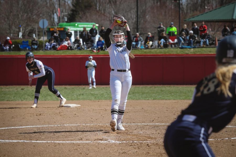 Freshman+pitcher+Kaitlyn+Leary+earned+the+11-1+victory+in+Game+1+of+the+doubleheader+against+Clarion+at+Roadman+Parks+Lilley+Field%2C+California+Pa.+on+Saturday%2C+March+20%2C+2021.