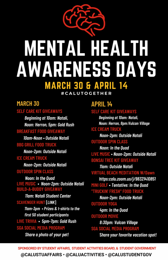 Cal U Mental Health Awareness Days schedule of events.