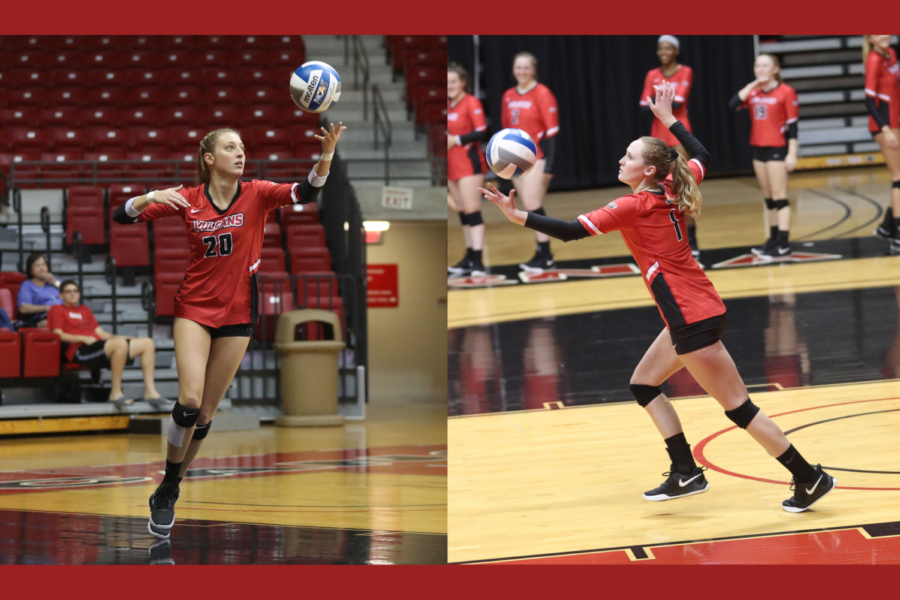 Cal U graduates and volleyball players Jensen Silbaugh (on left) and Shelby Alloway