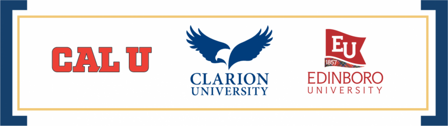 Logos of Cal U, Edinboro and Clarion universities.