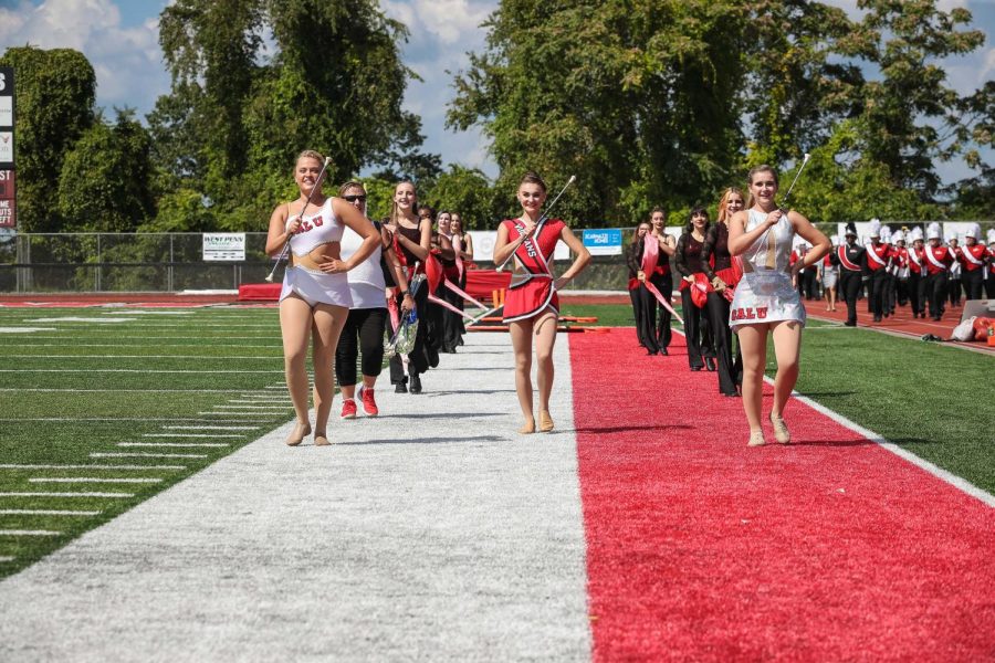 Cal U marching band takes the field at Adamson Stadium prior to kickoff, Sept. 18, 2021