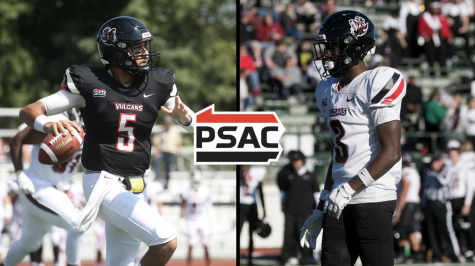 Cal U football players Noah Mitchell and Jermal Martin Jr. earned athlete of the year honors on offense and defense respectively.