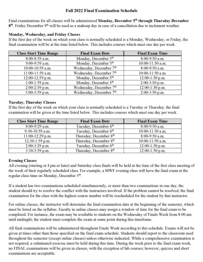 Finals Week Schedule