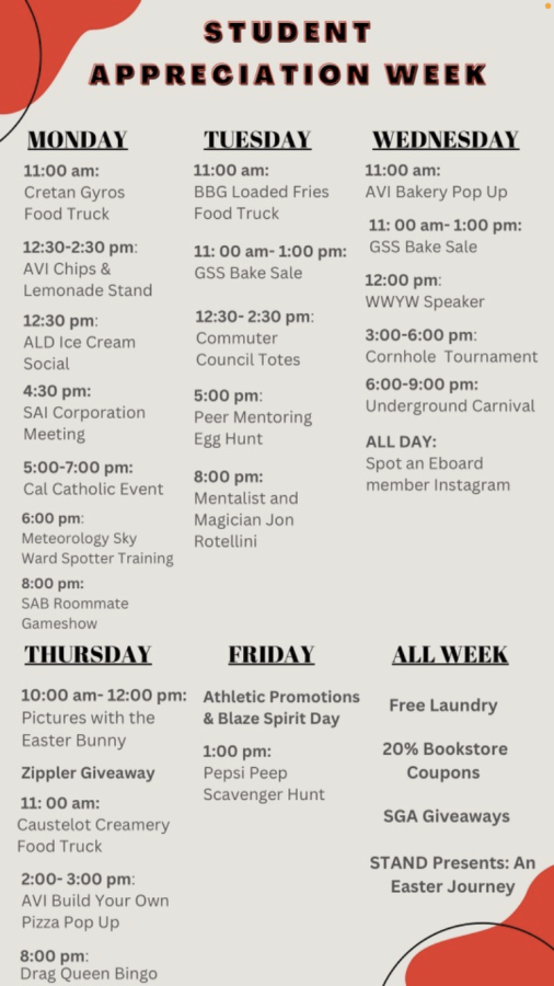 The Spring 2023 Student Appreciation Week Schedule