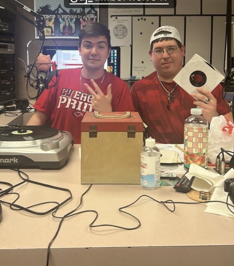 WCAL DJs Hunter Garman aka DJ Reaper and Jonathan Sakaguchi aka DJ Timberwolve during WCALs Vinylthon