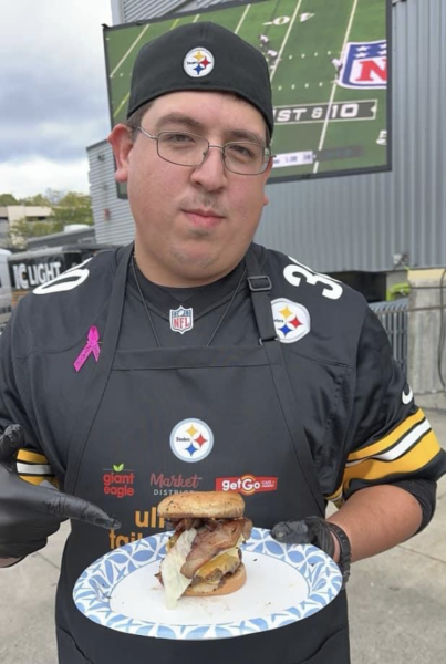 PennWest California Senior, Jonathan Sakaguchi, at the Steelers Tailgreatness Cook Off 