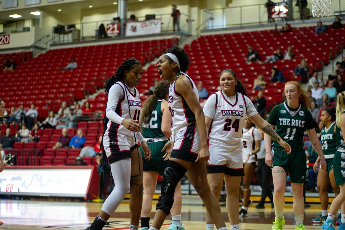 (From left) Kimaya Williams, Dejah Terrell, and Sierra Bermudez vs. Slippery Rock