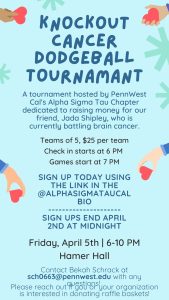 Alpha Sigma Tau (AST), will be hosting a Knockout Cancer Dodgeball Tournament