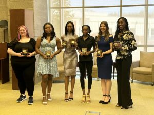 Award recipients, (from left) Olivia Russo, Sierra Everett, Bria Allen, Beyonce Kelly, Sarah Seader, and Allycia Harris.