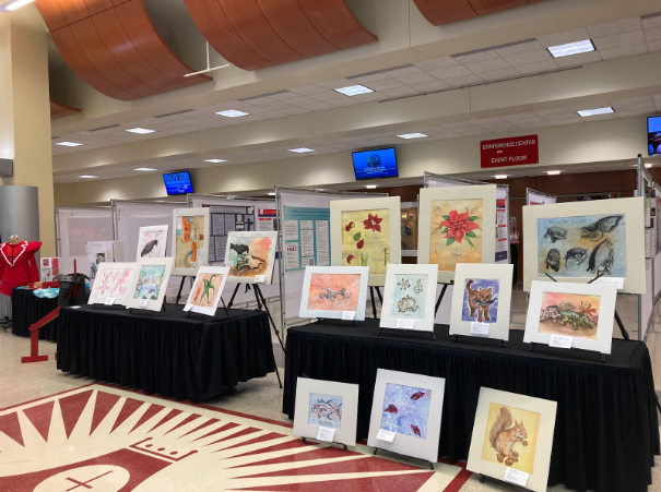 Student+artwork+displayed+in+the+convocation+center+lobby