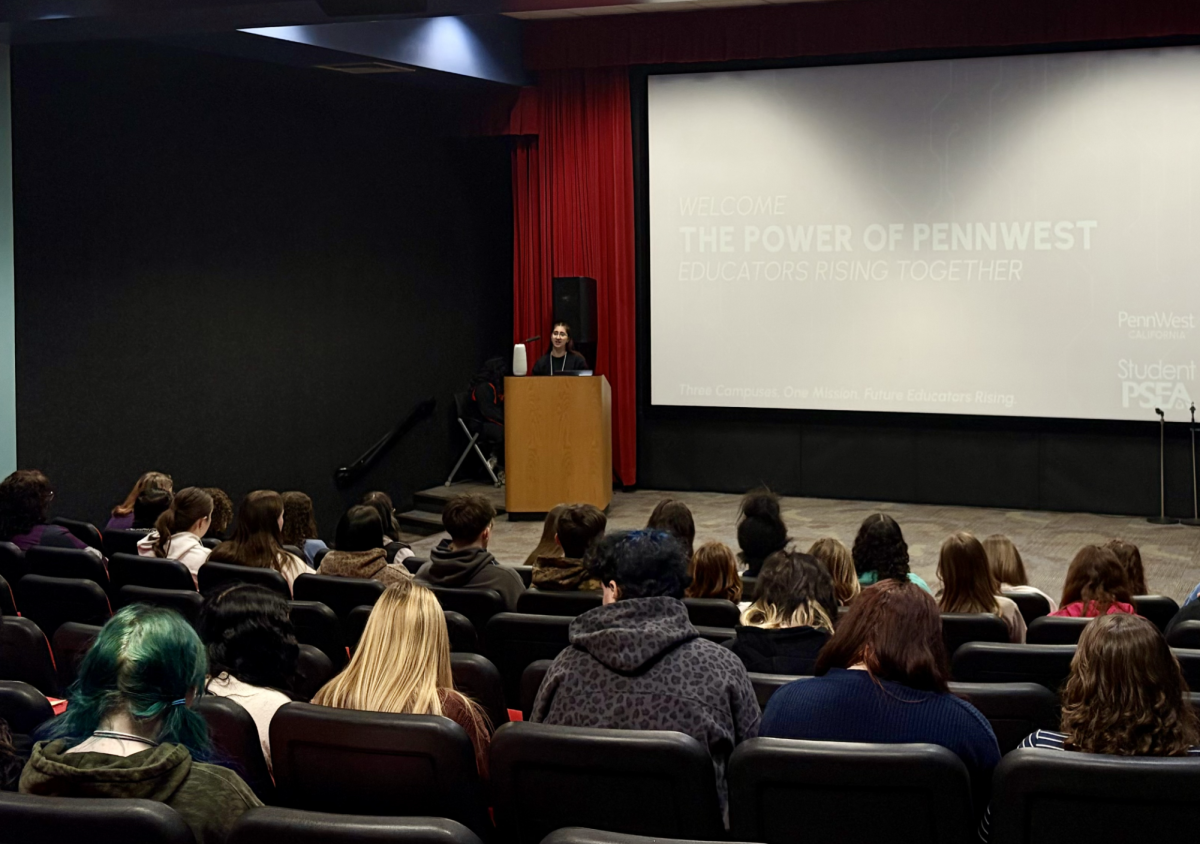 PennWest Cal Student PSEA President Kayla Bish addresses the students during her opening remarks.