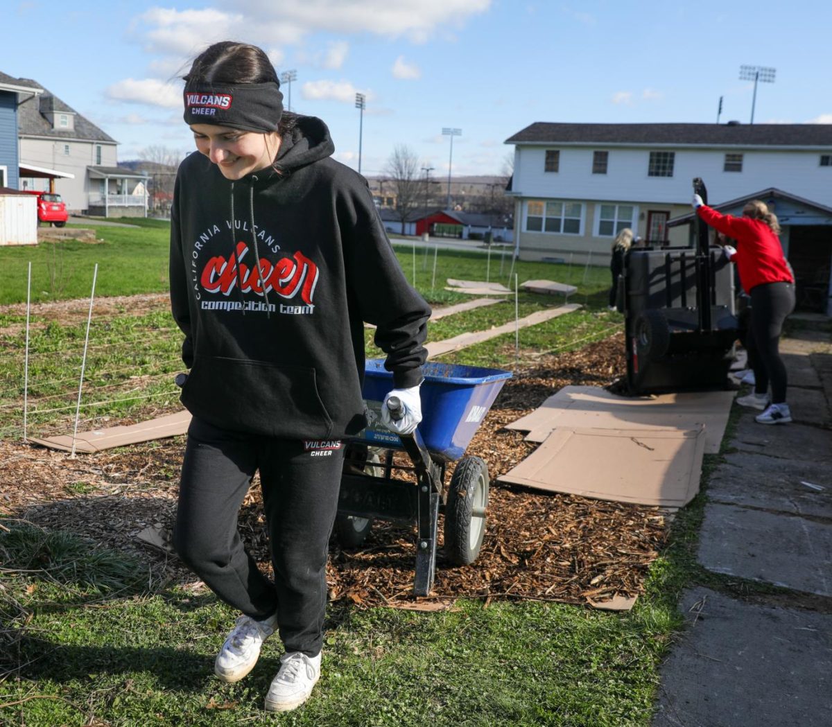 Jordan Gremba volunteers at the Seeds and Weeds Community Garden during The Big Event on Saturday, March 28, 2026.